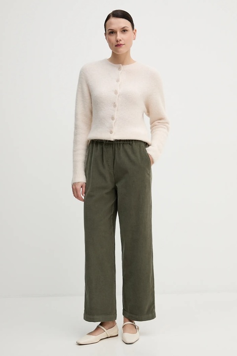 United Colors of Benetton spodnie bawełniane damskie kolor zielony szerokie high waist 494BDF0A7 - zdjęcie produktu nr 1