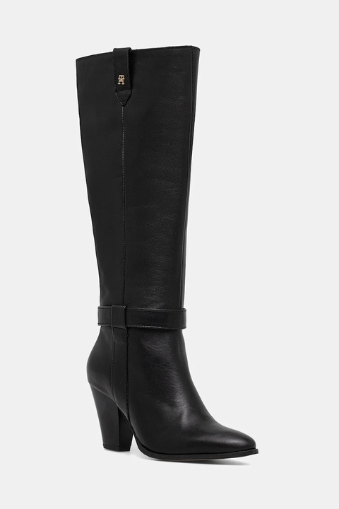Tommy Hilfiger kozaki skórzane TH T-STRAP LTHR POINTY LONG BOOT damskie kolor czarny na słupku FW0FW08982 - zdjęcie produktu nr 1