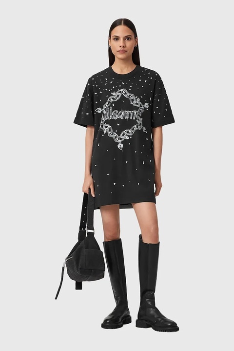 AllSaints sukienka bawełniana DRIP kolor czarny mini oversize W082DD - zdjęcie produktu nr 2