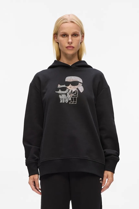 Karl Lagerfeld bluza bawełniana damska kolor czarny z kapturem z aplikacją A4W20070 - zdjęcie produktu nr 1