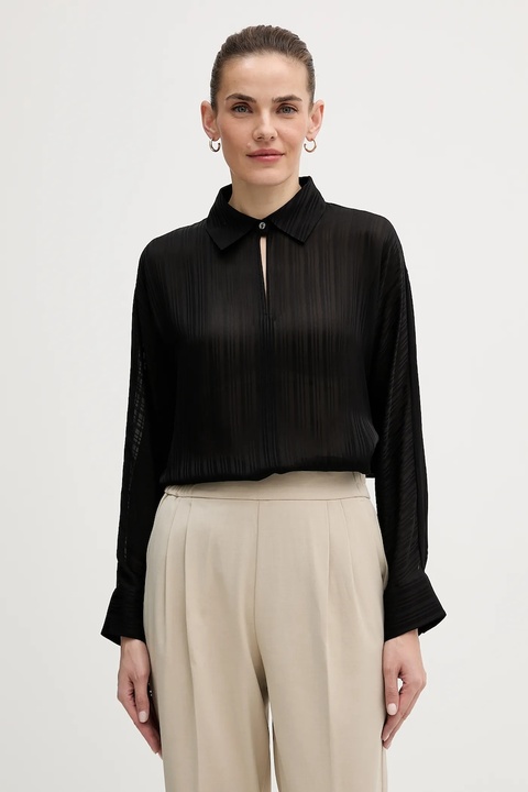 Sisley koszula damska kolor czarny relaxed z kołnierzykiem klasycznym 5FGXLQ0A6 - zdjęcie produktu nr 1