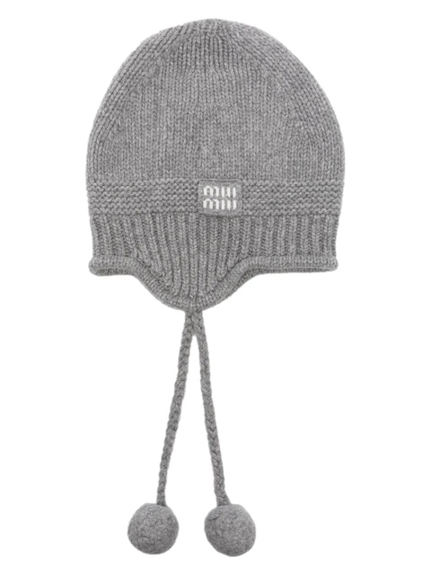 Miu Miu pompom-detailed ear-flap beanie - Grey - zdjęcie produktu nr 1