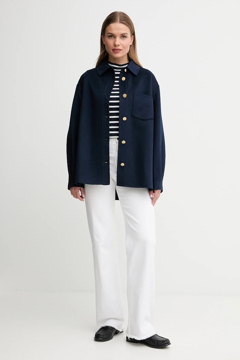 Tommy Hilfiger longsleeve bawełniany kolor granatowy z półgolfem WW0WW47307 - zdjęcie produktu nr 2