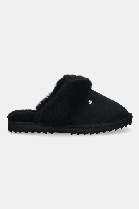 Tommy Hilfiger kapcie skórzane TH SHEARLING HOUSE SHOE kolor czarny FW0FW09063 - zdjęcie produktu nr 2