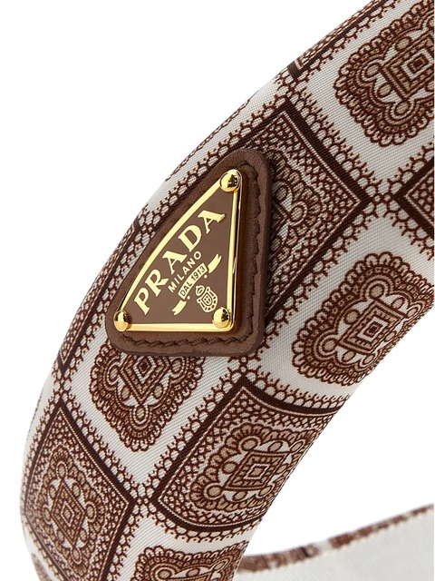 Prada printed twill headband - Brown - zdjęcie produktu nr 2