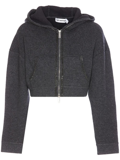 Self-Portrait knitted cropped hoodie - Grey - zdjęcie produktu nr 1