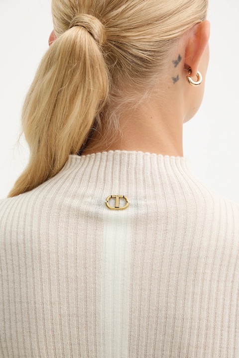 Twinset sweter wełniany damski kolor beżowy lekki z półgolfem 252TT3111 - zdjęcie produktu nr 2