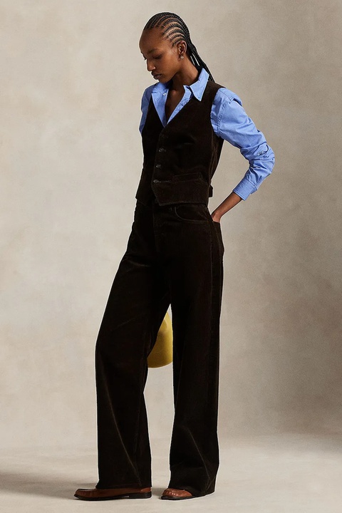Polo Ralph Lauren spodnie sztruksowe damskie kolor brązowy proste high waist 211A87463 - zdjęcie produktu nr 1