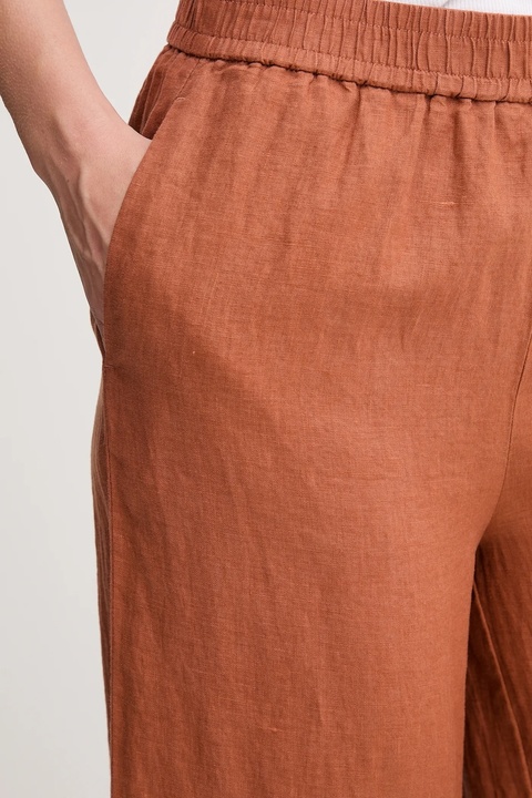 United Colors of Benetton spodnie lniane damskie kolor brązowy proste high waist 4AGHDF09G - zdjęcie produktu nr 2