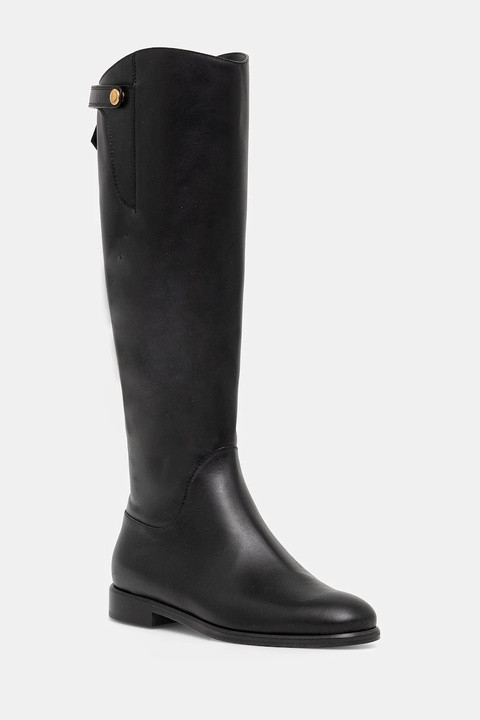 Pollini kozaki skórzane kolor czarny na płaskim obcasie PA26133C0NPA0000 - zdjęcie produktu nr 1