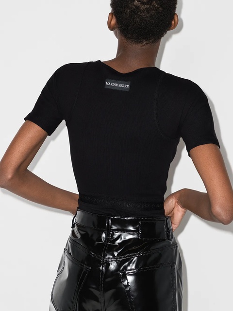 Marine Serre embroidered logo short-sleeve bodysuit - Black - zdjęcie produktu nr 2