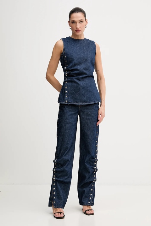 Rotate bluzka jeansowa damska kolor granatowy gładka 114814D03 - zdjęcie produktu nr 2