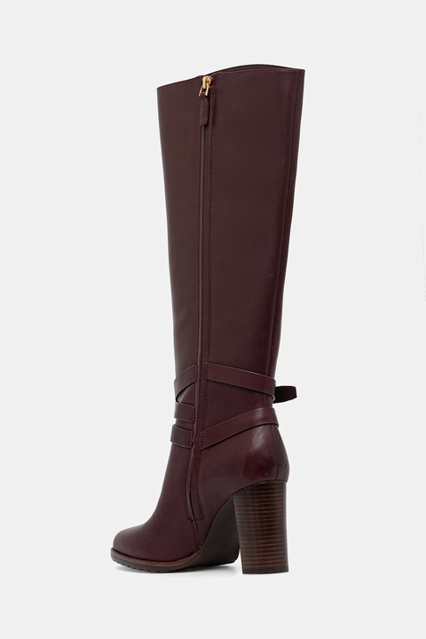 Lauren Ralph Lauren kozaki skórzane Cllns Tl Hl damskie kolor bordowy na słupku 802974386003 - zdjęcie produktu nr 2