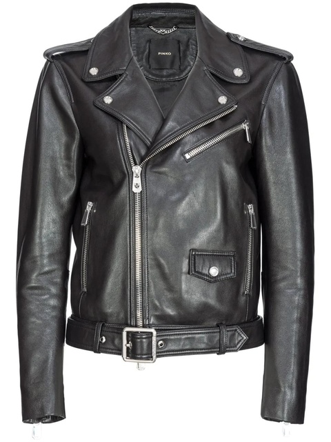PINKO belted leather biker jacket - Black - zdjęcie produktu nr 1