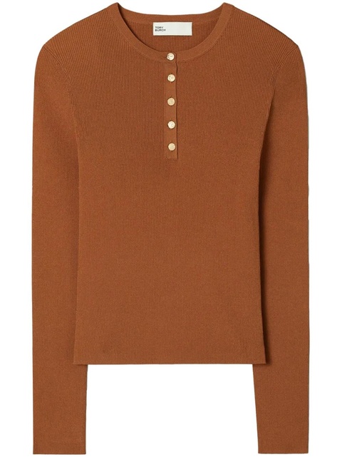 Tory Burch ribbed-knit henley top - Brown - zdjęcie produktu nr 1