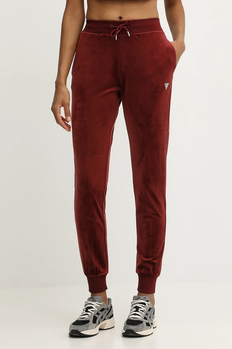Guess spodnie dresowe welurowe COUTURE damskie kolor bordowy gładkie V3BB27 K0232 - zdjęcie produktu nr 2