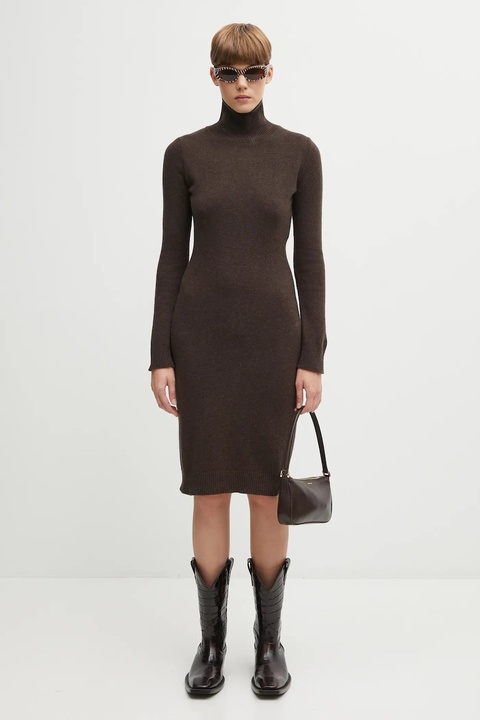 MM6 Maison Margiela sukienka z dodatkiem wełny kolor brązowy midi prosta S62DD0054.M13187.144 - zdjęcie produktu nr 2