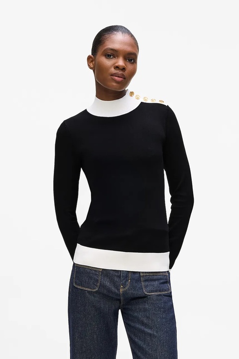 Karl Lagerfeld sweter damski kolor czarny lekki z półgolfem A4W18038 - zdjęcie produktu nr 1