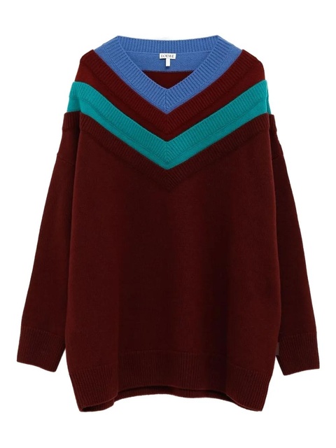 LOEWE V-neck striped sweater - Red - zdjęcie produktu nr 1