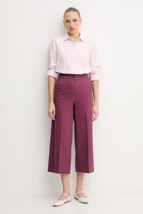 United Colors of Benetton spodnie damskie kolor fioletowy szerokie high waist 4SJCDF09W - zdjęcie produktu nr 2