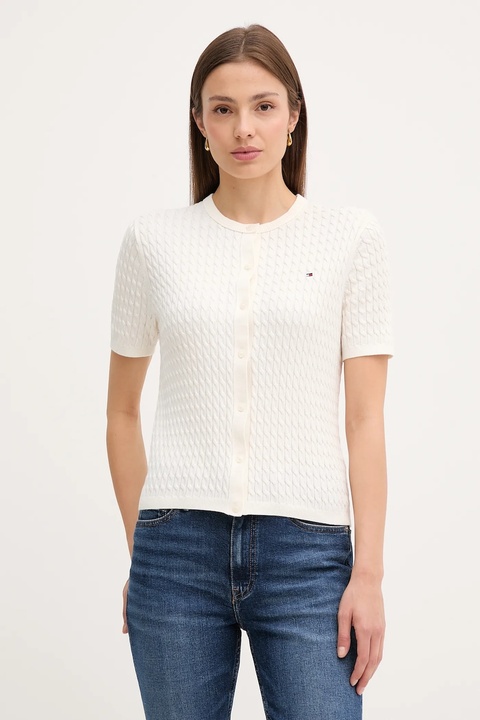 Tommy Hilfiger kardigan bawełniany damski kolor beżowy lekki WW0WW45707 - zdjęcie produktu nr 1