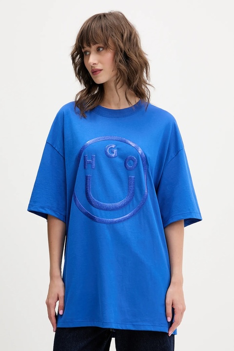 Hugo Blue t-shirt bawełniany damski kolor niebieski 50550141 - zdjęcie produktu nr 1
