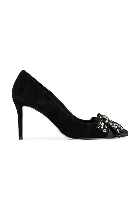 Kurt Geiger London szpilki zamszowe Belgravia Stud Bow kolor czarny 4710905309 - zdjęcie produktu nr 1