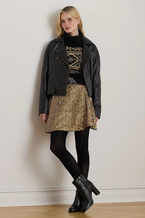 Lauren Ralph Lauren spódnica kolor złoty mini rozkloszowana 200979905 - zdjęcie produktu nr 1