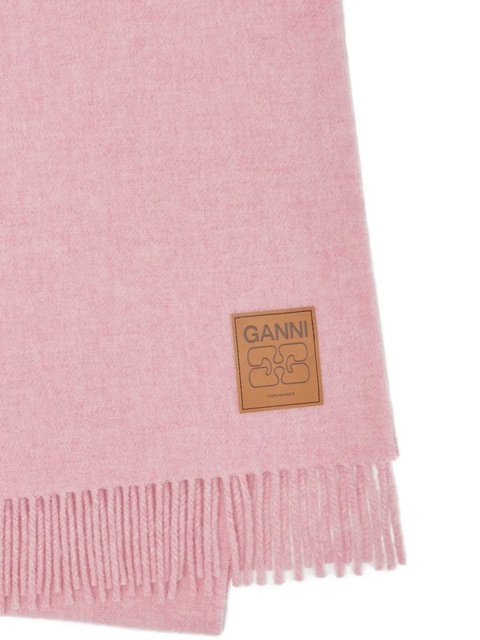 GANNI logo-patch fringed scarf - Pink - zdjęcie produktu nr 1