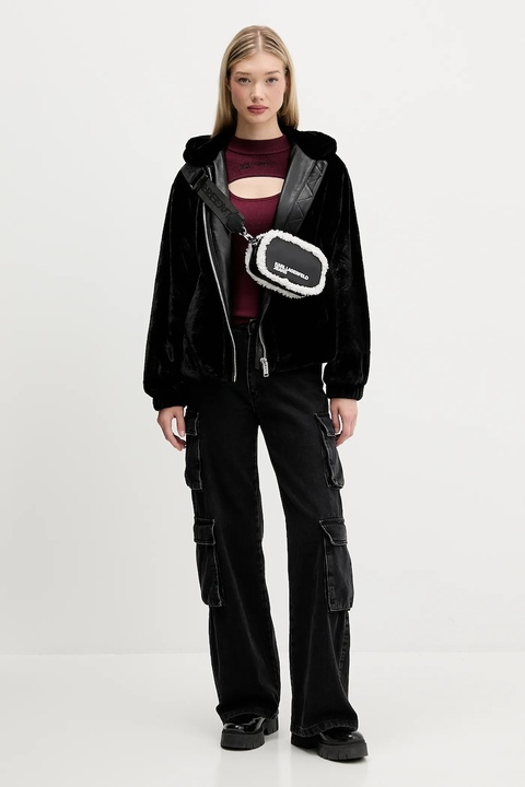 Karl Lagerfeld Jeans sweter damski kolor bordowy lekki z półgolfem A4W18013 - zdjęcie produktu nr 2