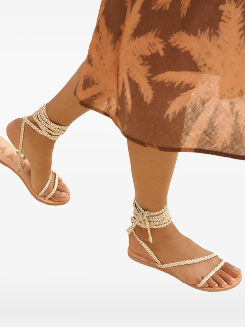 Manebi braided leather lace-up sandals - Gold - zdjęcie produktu nr 1