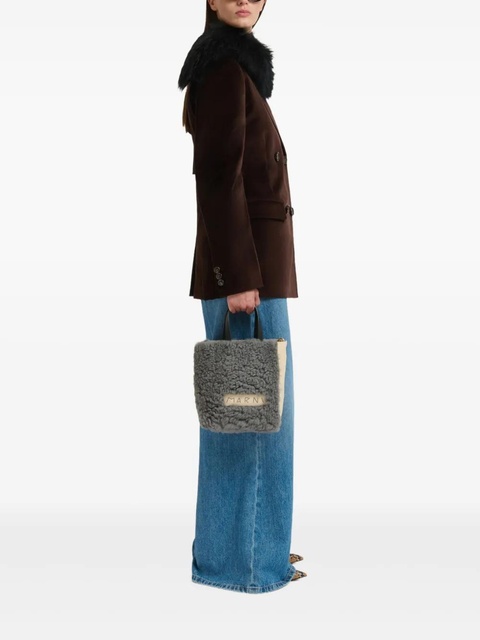 Marni shearling grained leather tote bag - Grey - zdjęcie produktu nr 1