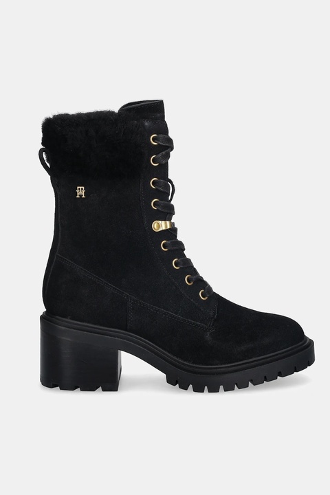 Tommy Hilfiger botki zamszowe TH SHEARLING LACE UP BOOT kolor czarny na słupku lekko ocieplone FW0FW08999 - zdjęcie produktu nr 2