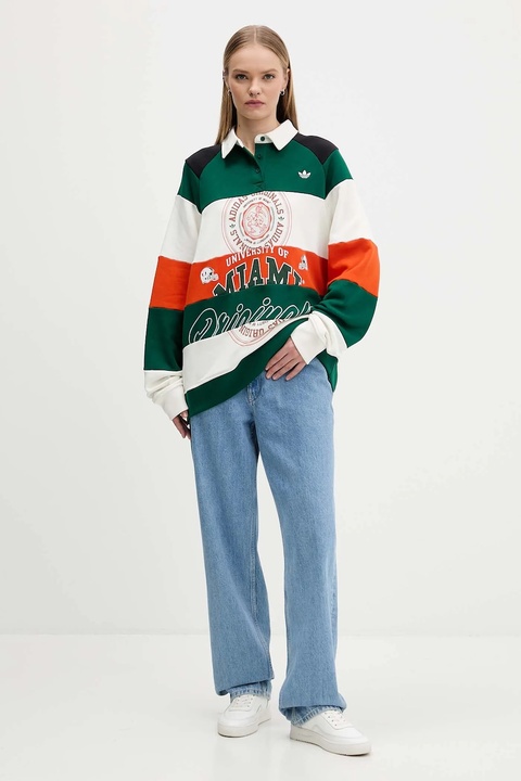 adidas Originals bluza bawełniana MIAMI LS CREW damska kolor zielony wzorzysta KF2329 - zdjęcie produktu nr 2