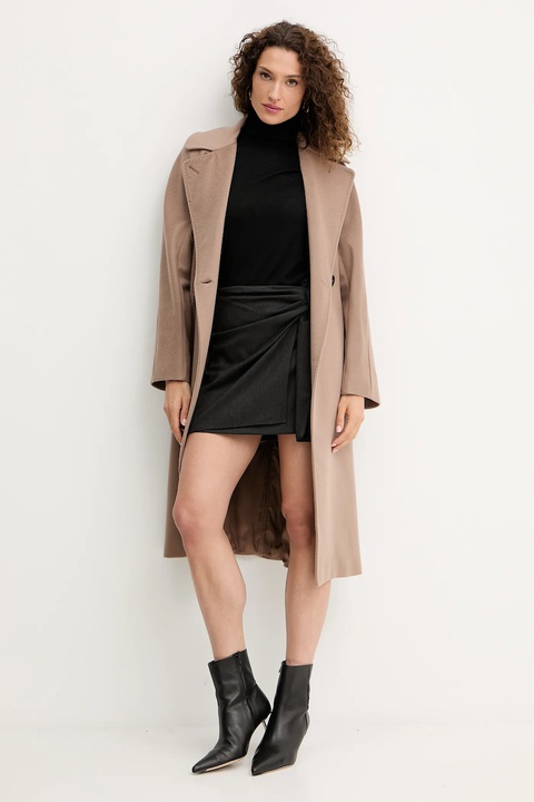 Weekend Max Mara płaszcz wełniany RESINA damski kolor brązowy przejściowy oversize 2525016031600 - zdjęcie produktu nr 2
