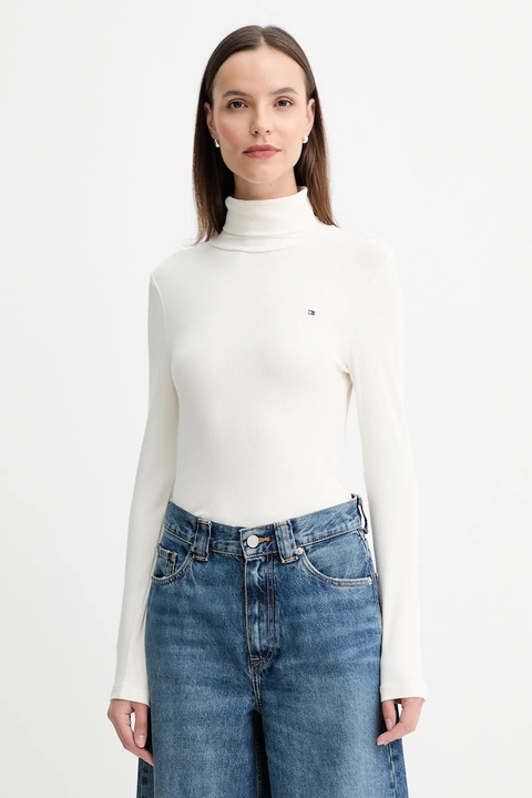 Tommy Hilfiger longsleeve damski kolor beżowy z golfem WW0WW39826 - zdjęcie produktu nr 1