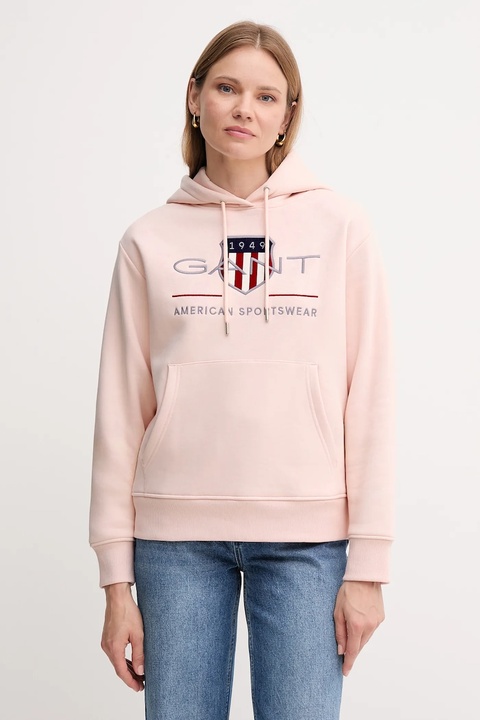 Gant bluza damska kolor różowy z kapturem z aplikacją 4200276 - zdjęcie produktu nr 1