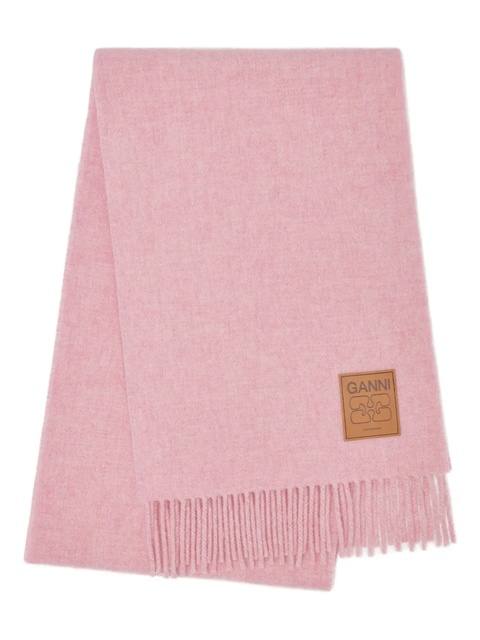 GANNI logo-patch fringed scarf - Pink - zdjęcie produktu nr 2