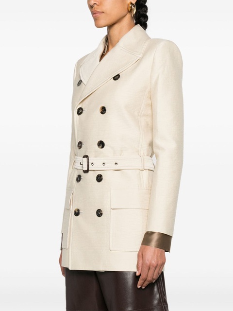 Saint Laurent belted double-breasted coat - Neutrals - zdjęcie produktu nr 2