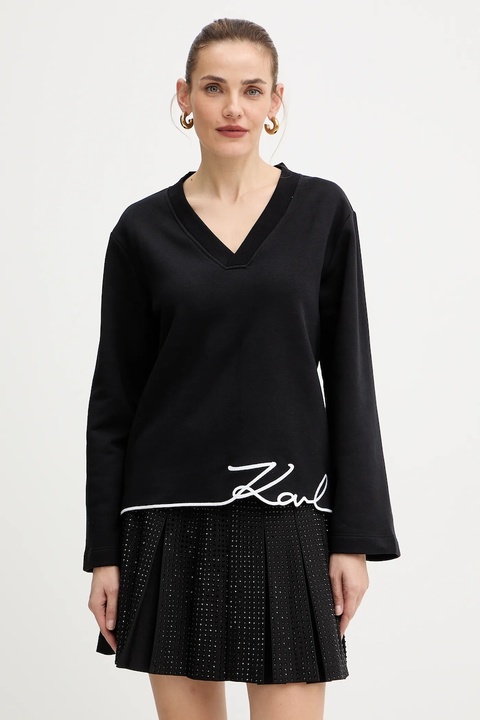 Karl Lagerfeld bluza z bawełną damskie kolor czarny z aplikacją A4W20040 - zdjęcie produktu nr 1