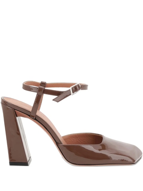 Amina Muaddi 60mm Camelia patent-leather ankle-strap pumps - Brown - zdjęcie produktu nr 2
