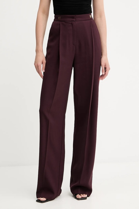 Elisabetta Franchi spodnie z domieszką wełny damskie kolor bordowy proste high waist PA12356E2 - zdjęcie produktu nr 1