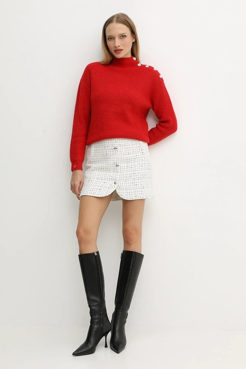 Morgan sweter z domieszką wełny MSTORI damski kolor czerwony z półgolfem MSTORI - zdjęcie produktu nr 2