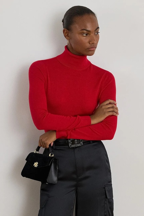 Lauren Ralph Lauren sweter z dodatkiem jedwabiu kolor czerwony z golfem 200940470 - zdjęcie produktu nr 1