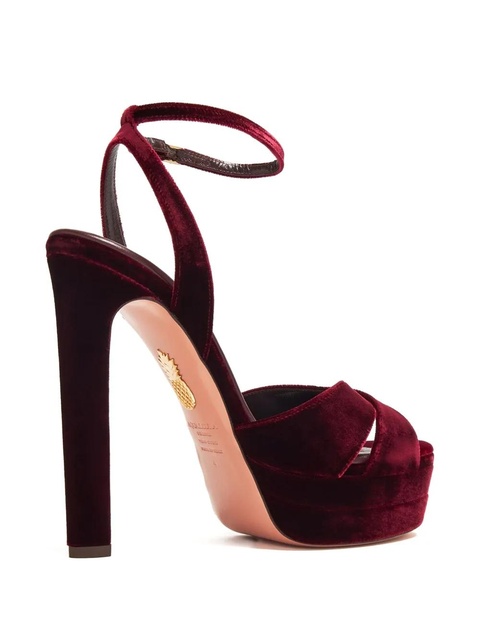 Aquazzura 130mm Divine strappy velvet platform sandals - Red - zdjęcie produktu nr 2