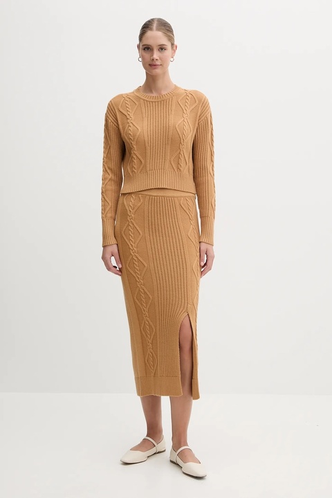 Dkny spódnica kolor brązowy midi prosta DJ4R0377 - zdjęcie produktu nr 2