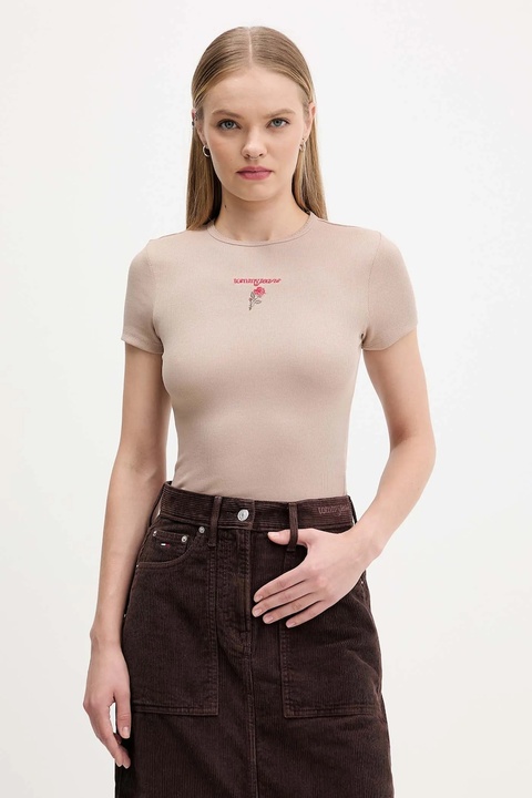 Tommy Jeans t-shirt damski kolor brązowy DW0DW21787 - zdjęcie produktu nr 1