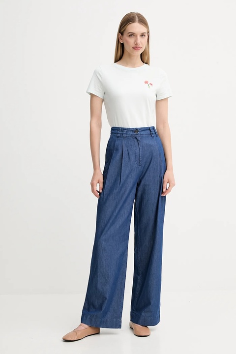 Marc O'Polo spodnie damskie kolor niebieski szerokie high waist 506089110123 - zdjęcie produktu nr 2