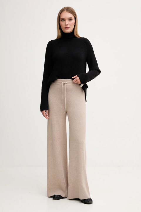 Gaudi spodnie damskie kolor beżowy szerokie high waist 521FD23002 - zdjęcie produktu nr 2