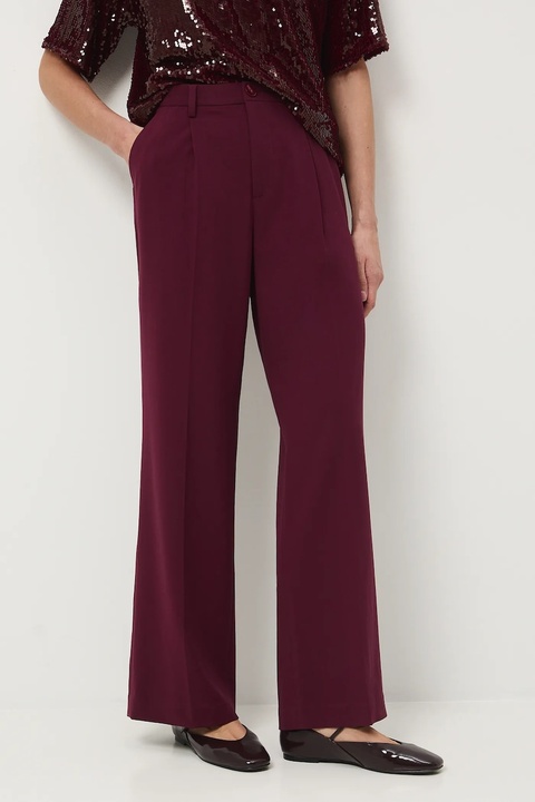 Medicine spodnie damskie kolor bordowy szerokie medium waist - zdjęcie produktu nr 1